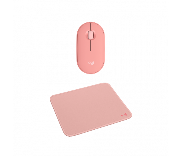 Mouse Pad Logitech Studio Series - Rosa + Mouse Sem Fio Logitech Pebble Mouse 2 M350s Rosa