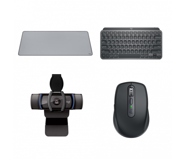 Kit Logitech Performance Mouse + Teclado + Mouse Pad + Webcam + Microfone - Grafite e Cinza