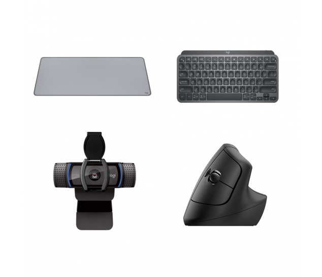 Kit Logitech Healthy Mouse + Teclado + Mouse Pad + Webcam - Grafite e Cinza