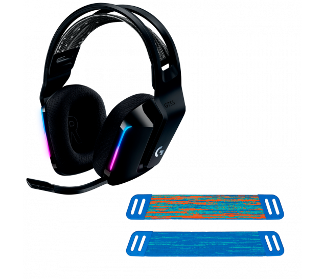 Headset Gamer Sem Fio Logitech G733 7.1 - Preto + Faixa de Cabeça para Headset Logitech G335 e G733 cor Azul