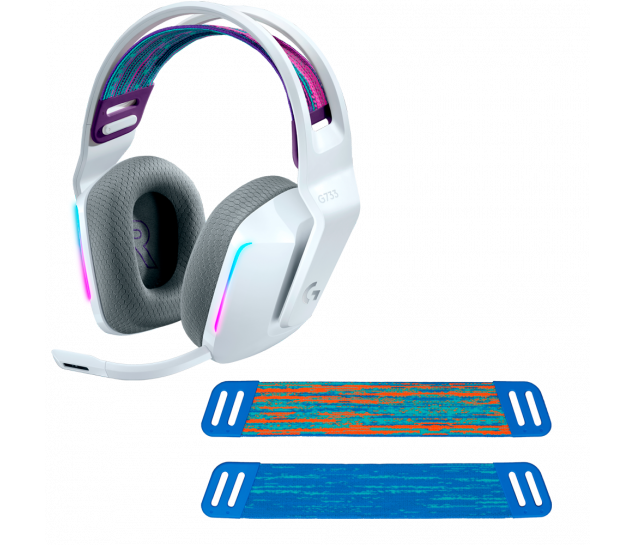 Headset Gamer Sem Fio Logitech G733 7.1 - Branco + Faixa de Cabeça para Headset Logitech G335 e G733 cor Azul
