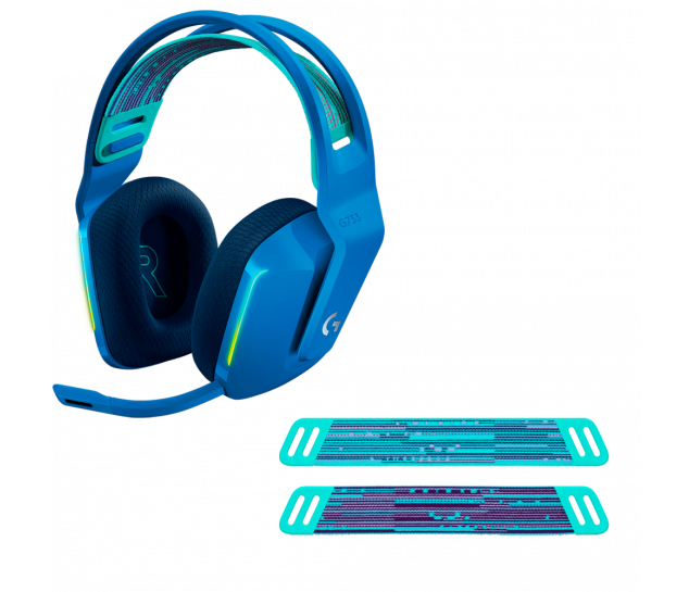 Fone De Ouvido Mic Logitech Gamer G733 Dolby Surround S/Fio Azul + Faixa De Cabeça Logitech P/ Headset G733 Mint