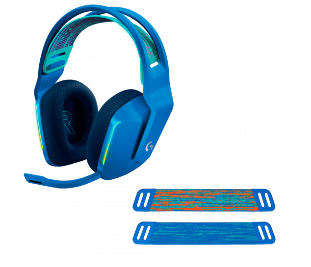 Fone De Ouvido Mic Logitech Gamer G733 LIGHTSPEED S/Fio Azul + Faixa De Cabeça Logitech P/ Headset G733 G335 Azul