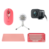 Kit Mouse + Teclado + Mouse Pad + Webcam + Microfone - Rosa e Branco - 1